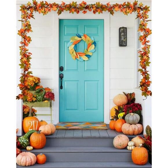 2 Pack Fall Maple Leaf Garland, 6.5Ft/Piece Hanging Vine Artificial Autumn - Picture 5 of 8